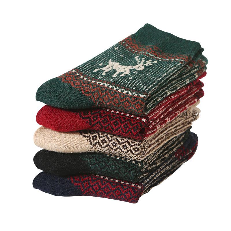 5/10 Pairs Comfortable Casual and Versatile Cartoon Reindeer Wool Socks Halloween Mid Calf Christmas Socks Thickened Warm Towel Socks