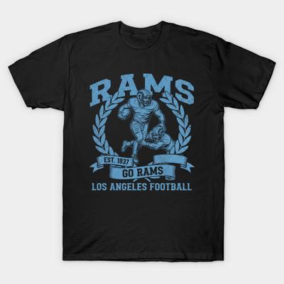 Men Black Print T-shirt Rams Vintage Football No-Cut Heat Transfer Print Cotton Tshirt
