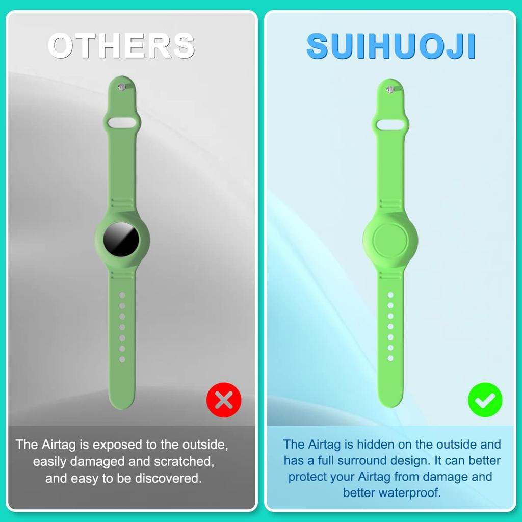SUIHUOJI Airtag Bracelet for Kids Waterproof Silicone Wristband Full Case Cover for Apple Airtag