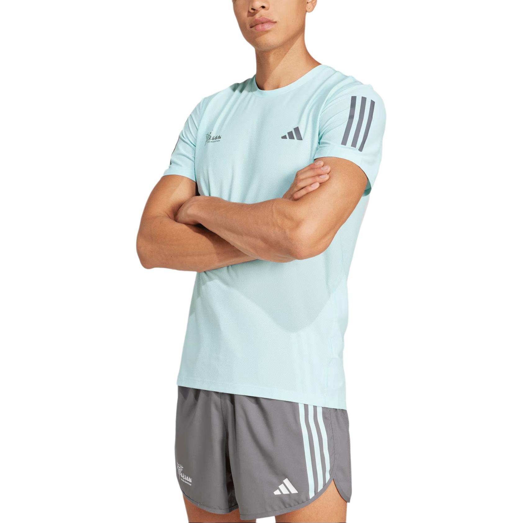 

Adidas Футболка FW24 BJM Tee 2024 Beijing Marathon Custom Series для бега с коротким рукавом, мужские топы, синяя, серебристая JP0162 S