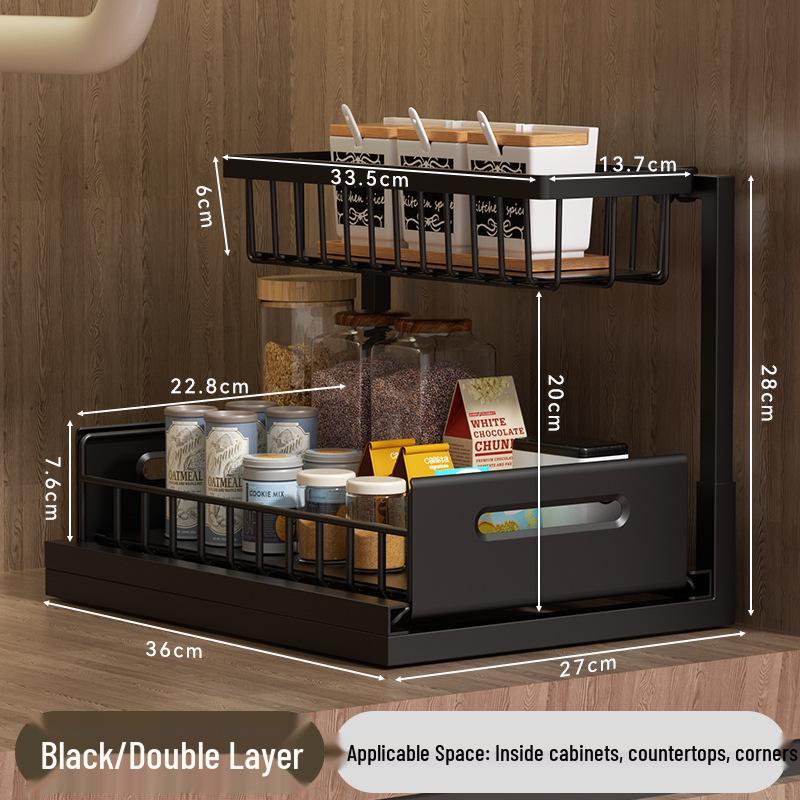 L-Shaped Under-Sink Drawer Rack for Kitchen/Bathroom Storage