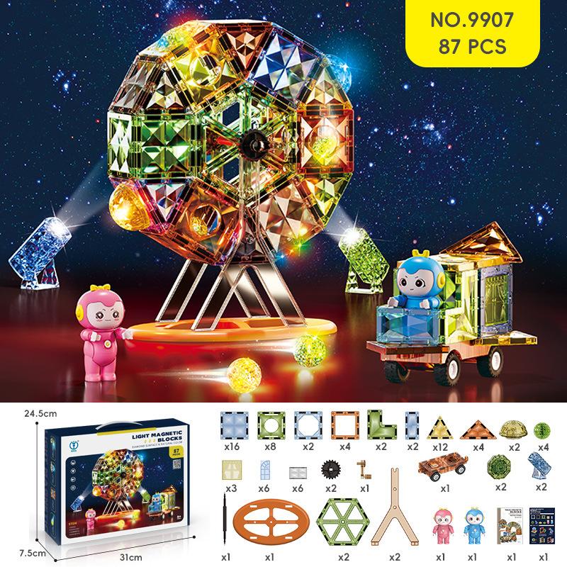 87 PCS Magnetic Tiles Set, 3D Magnetic Building Blocks STEM Educational Toys with Light-Up Tiles, Construction Toys for Boys Girls Kids Ages 3+