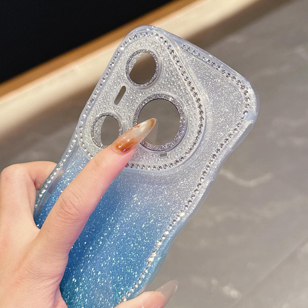 KEYSION Gradient Glitter Jewelled Phone Case for Huawei Pura 70 80 Pro 80 70 Ultra Wavy Border Lens Protector Shockproof Cover