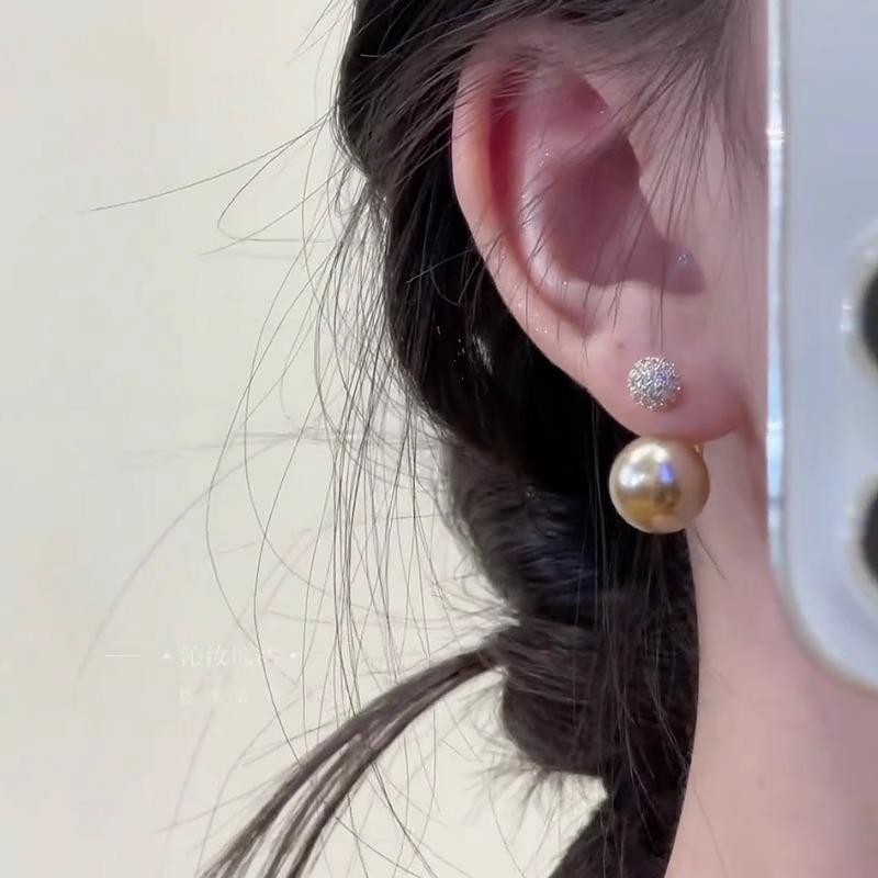 Champagne Gold Pearl Zircon Stud Earrings Niche Design Light Luxury High-end Earrings New Explosion