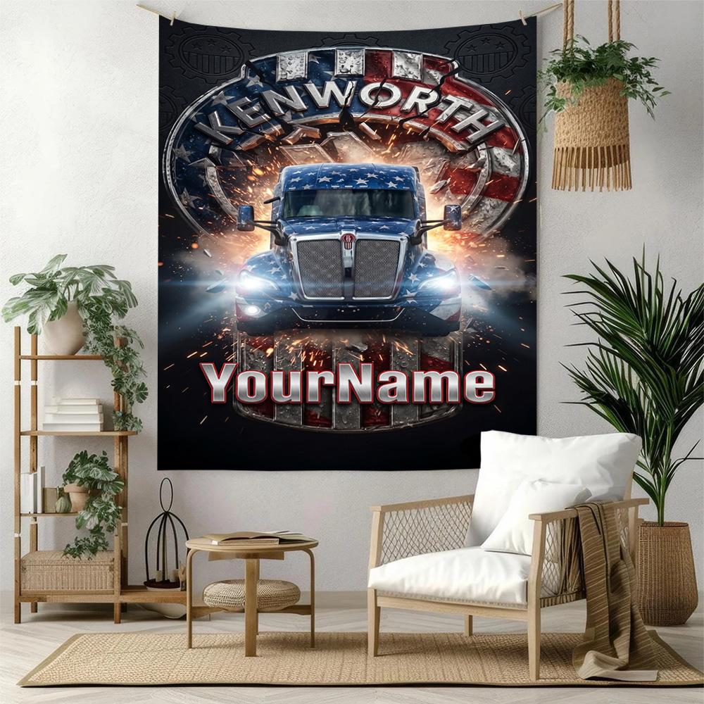 Peterbilt Heavy Trucks Custom Your Name Wall Decor Tapestry Art For Pet Memorial Birthdaywedding Party Backdrop Family Gift