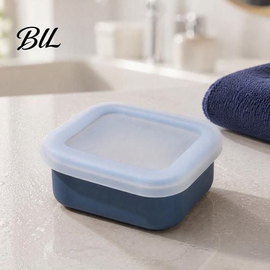 Food Grade Silicone Soap Dish Portable Box with Lid, Travel Mini Square Waterproof Container for Hiking Case, Reusable Camping Gym And Home