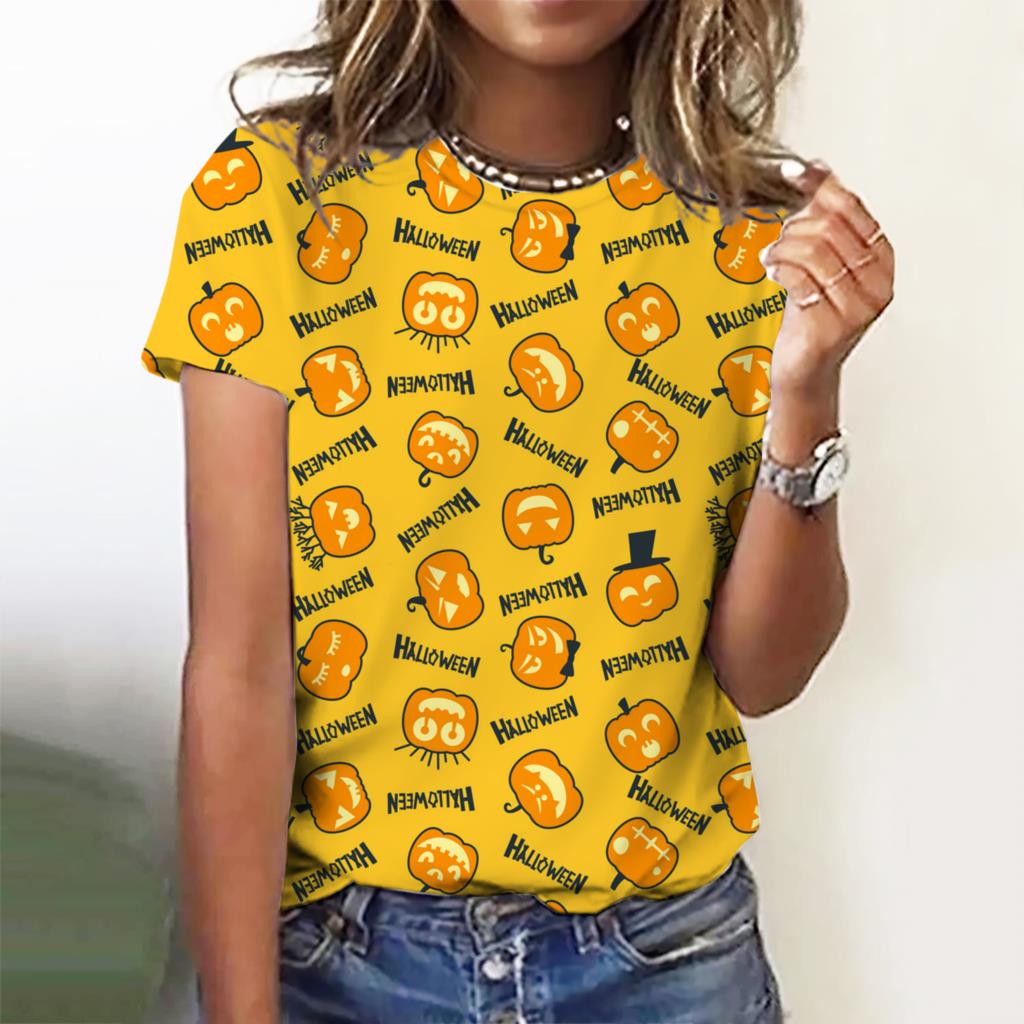 Fashion Women's T-shirt with Halloween Pumpkin Collection  Graphic 3D Printed   Summer Oversized Polyester Fiber Clothing