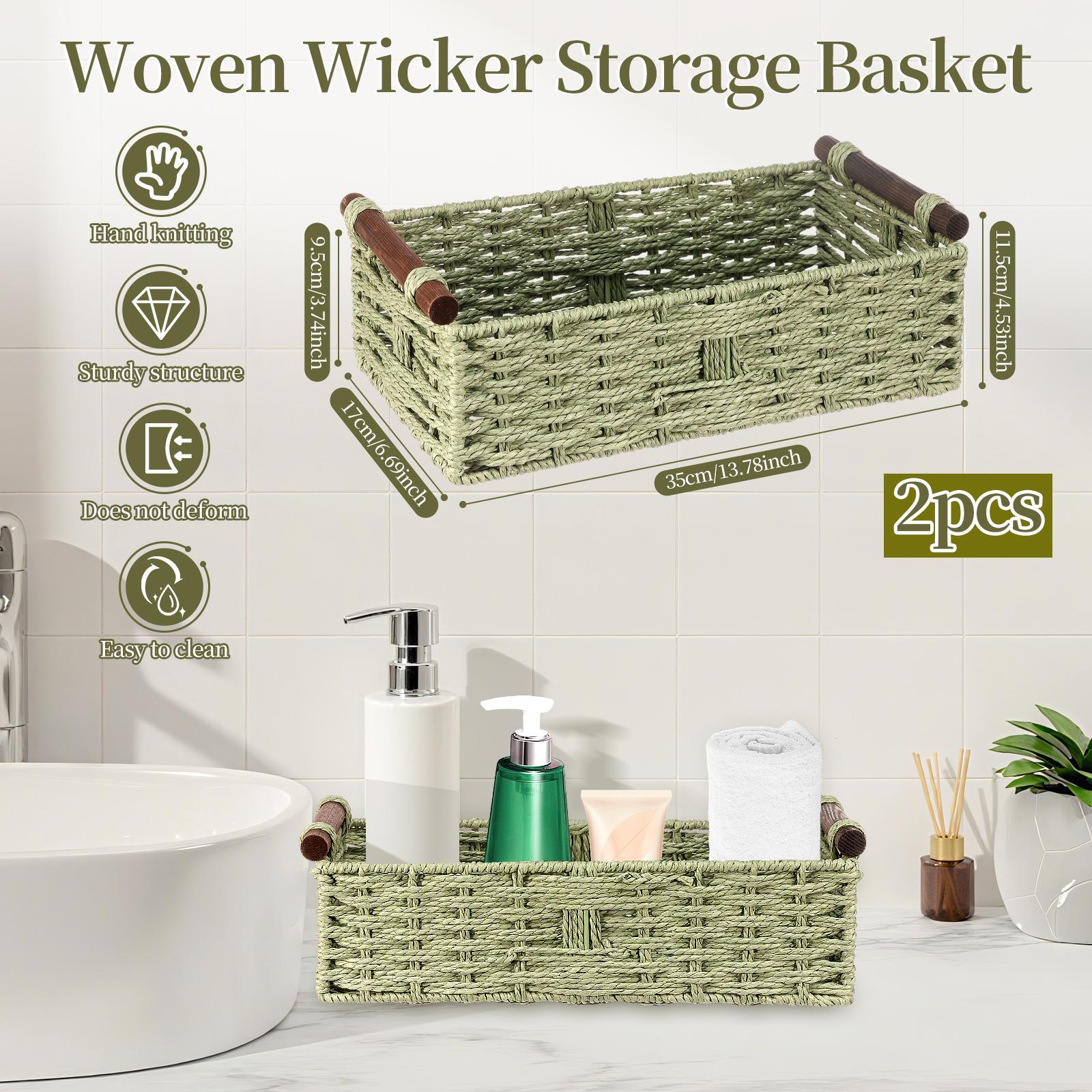 

2Pcs Woven Storage Basket Handwoven Desktop Organizer Decorative Toy Remote Control Magazine Holder for Living Room Bathroom