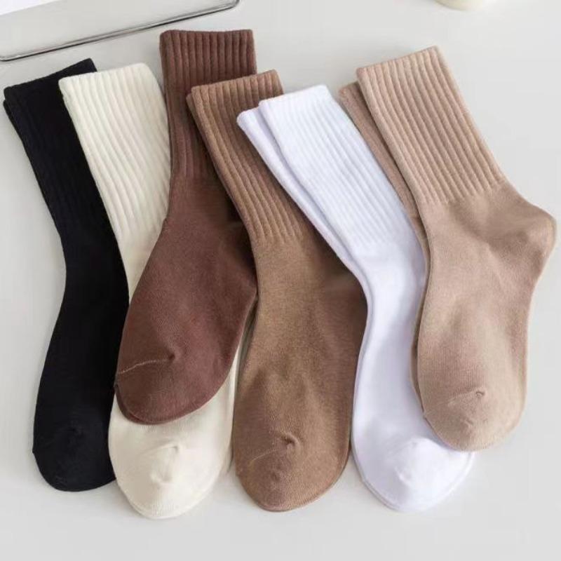 Chaussettes mi-mollet pour femmes, chaussettes éponge d'automne et d'hiver, couleur unie à rayures verticales, style collège, style sportif décontracté, chaussettes longues étudiantes