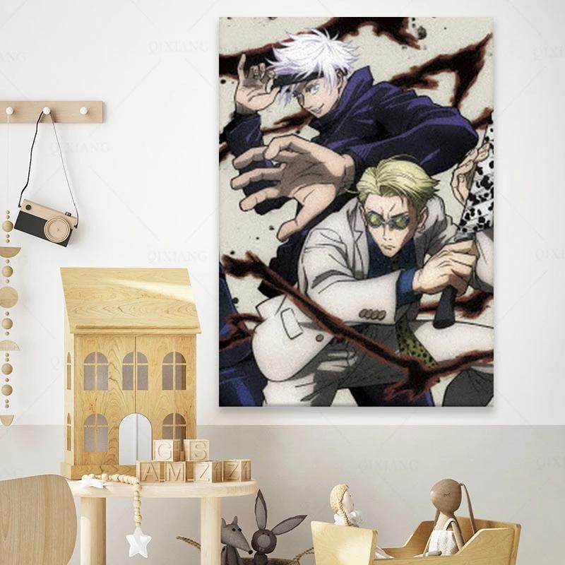 Solid Wood Frame Kento Nanami Satoru Gojo Jujutsu Kaisen Anime Canvas Painting Wall Art Poster Print Picture Living Room Decoration Home Decor