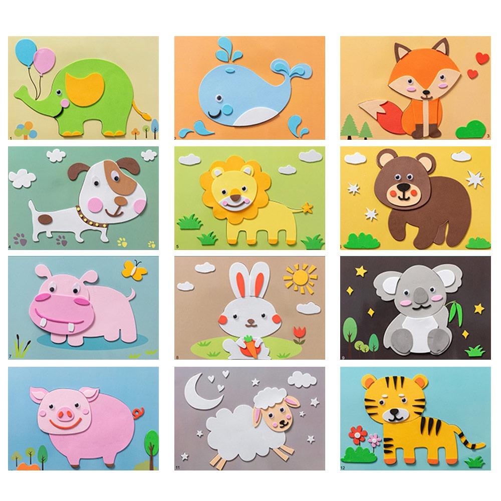 

12PCS Fun Learning 3D EVA Foam Sticker Cartoon Animal Vehicle Handmade Decals Toy 5