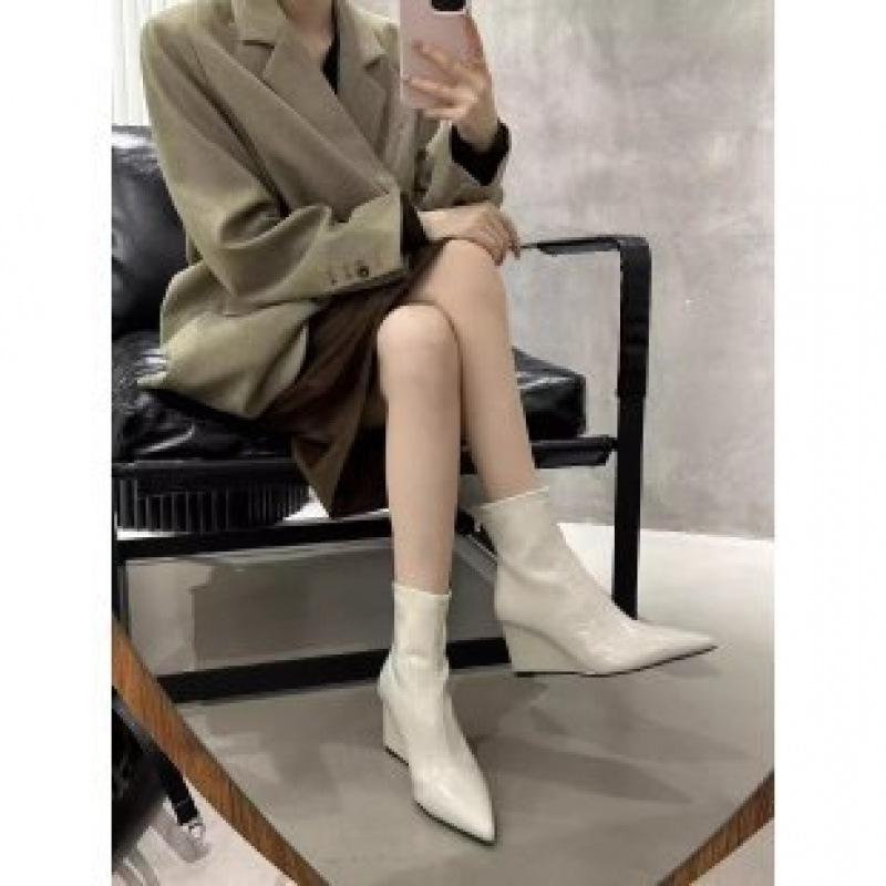 Pointed short boots women's new boots autumn and winter new European beautiful women's boots high heel short boots wedge heel thin boots