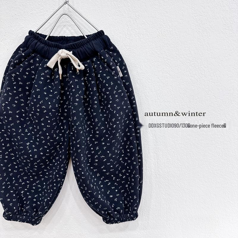 

2025 Kids Floral Harem Pants: Trendy, Loose-Fit, Plus Velvet for Added Warmth - Ideal for Boys & Girls in Autumn/Winter 100 cm