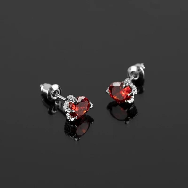 Dragon Claw Earrings - Dark Red Blood Diamond Earrings - Hip Hop Ear Bar Studs - Small-scale Design - High-end Style - Zircon