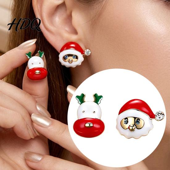 Lightweight Holiday Earrings 1 Pair Christmas Stud for Women Cute Enamel Santa Theme Jewelry Claus And Reindeer Earrings Gifts Xmas Party