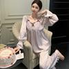 New Summer Ice Silk Pajamas Set Women's Spring and Autumn Senior Sense Simulation Silk Loungewear Long Sleeves Trousers with Chest Pads