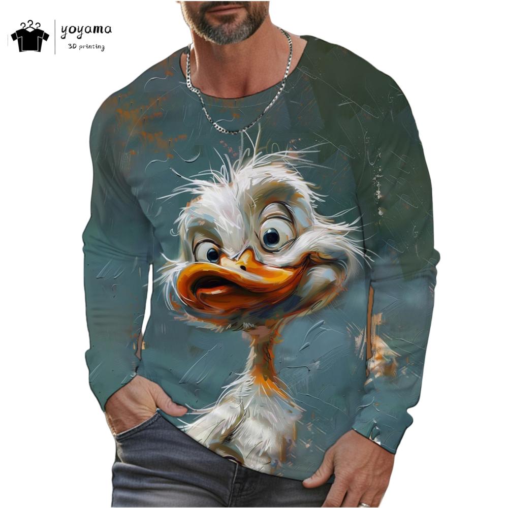 Funny Chicken Pattern Men Long Sleeved T-Shirt 3D Print Autumn Loose-Fitting Men's Clothing Casual Fashionable O-Neck Men's Top