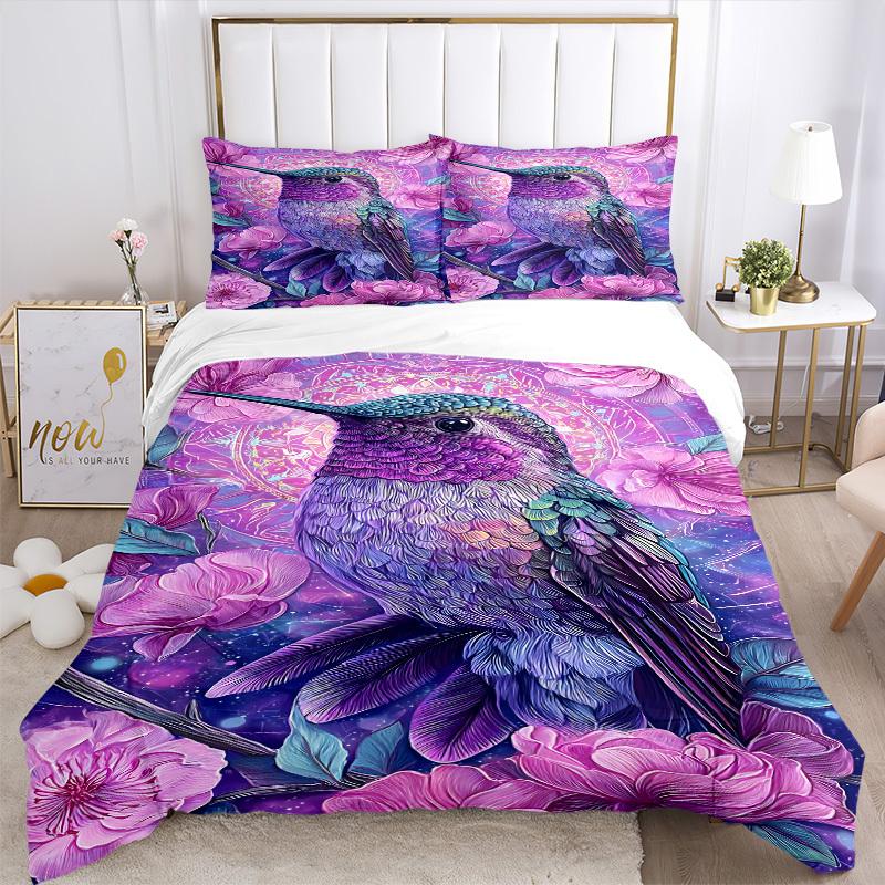3pc Hummingbird Flowers Cover Set - 1 Quilt Cover + 2 Pillowcases, All Seasons Bedroom Setting, Perfect for Home018