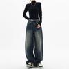 Vintage High-Waist Wide-Leg Jeans for Women - Casual Loose Fit, Straight Leg, Floor-Length, Spring/Autumn Style.
