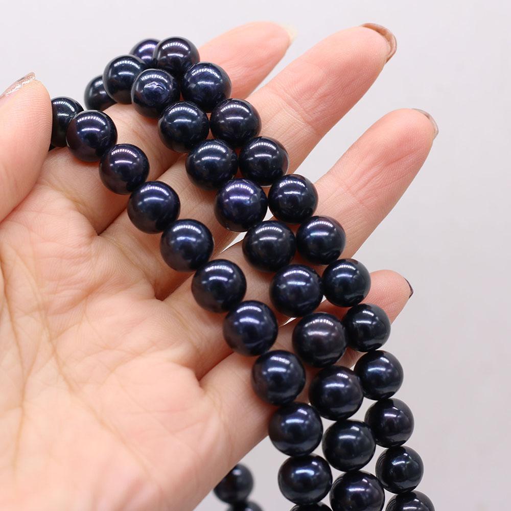 1String, Round Natural Freshwater Pearls, 9-10mm Black Pearl Beads for Jewelry Making DIY Crafts, Birthday Wedding Gifts, 36cm