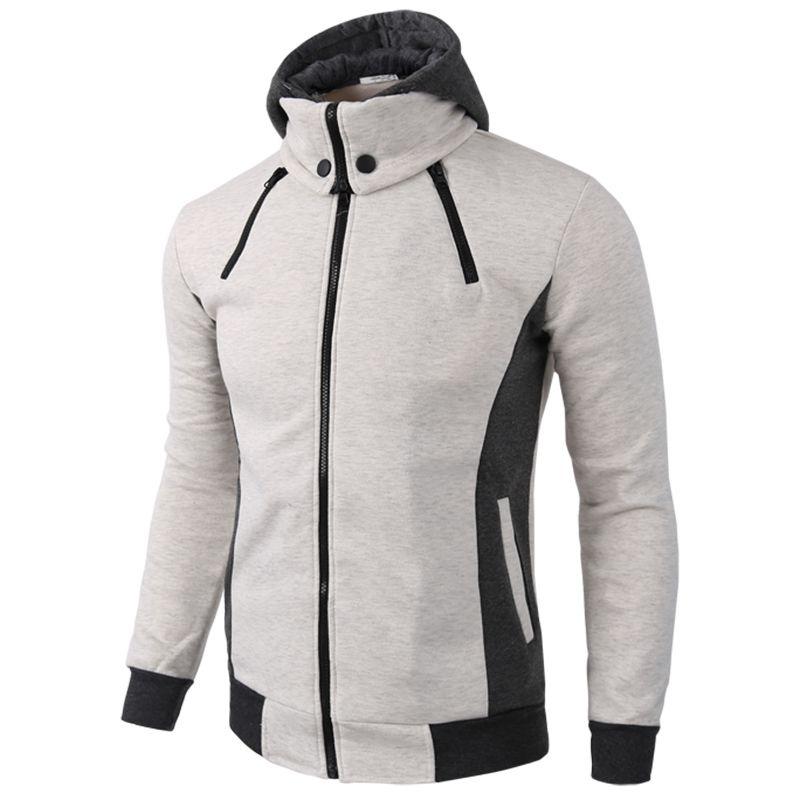 Stylish Mens Solid Color Hoodie With Zipper Closure And Cozy Side Pockets For Comfort