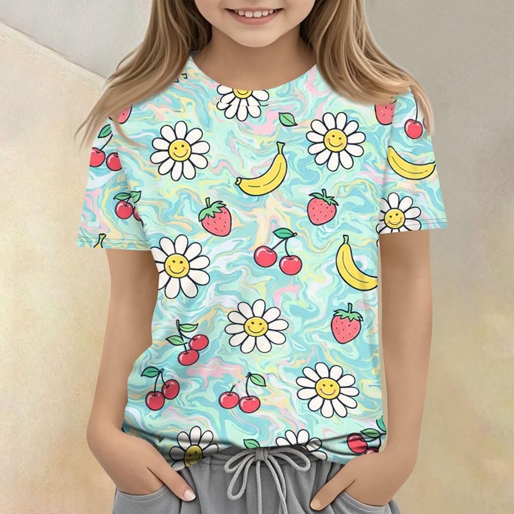 Children's Printed Round Neck Short Sleeved Casual T-shirt