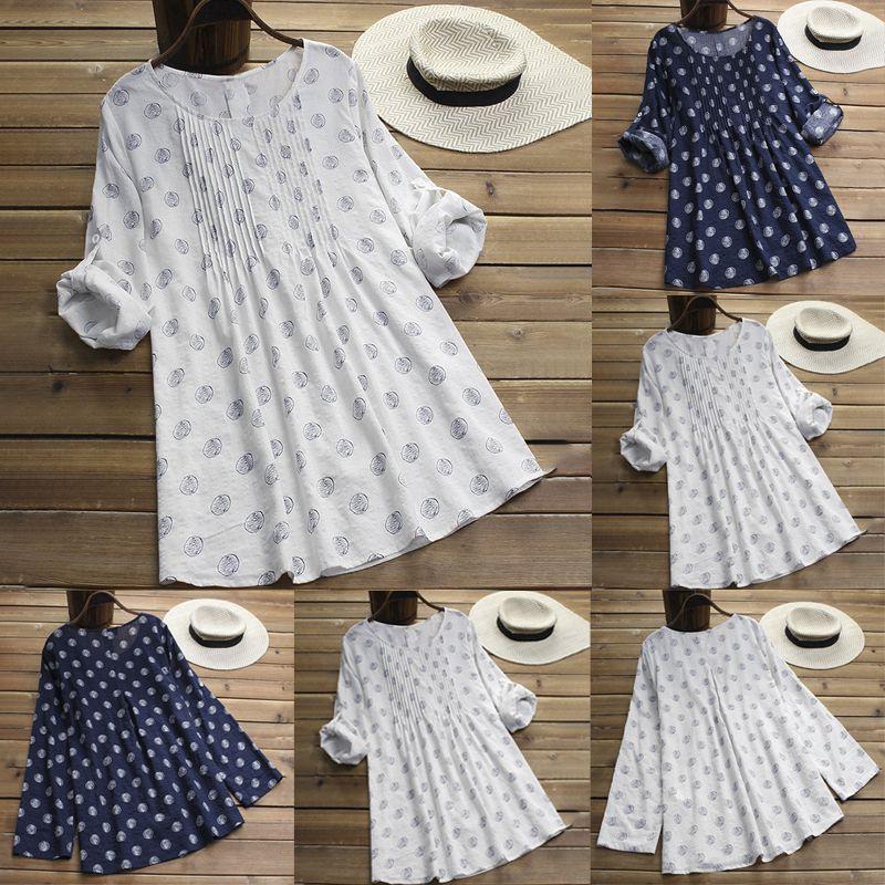 Plus Size Women Printed Dot Tshirt Dress Ladies Casual Baggy Tunic Blouse Tops