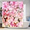 Luxury Floral Printed Shower Curtain Waterproof Bathroom Decor Home Decoration Pink Rose Pattern
