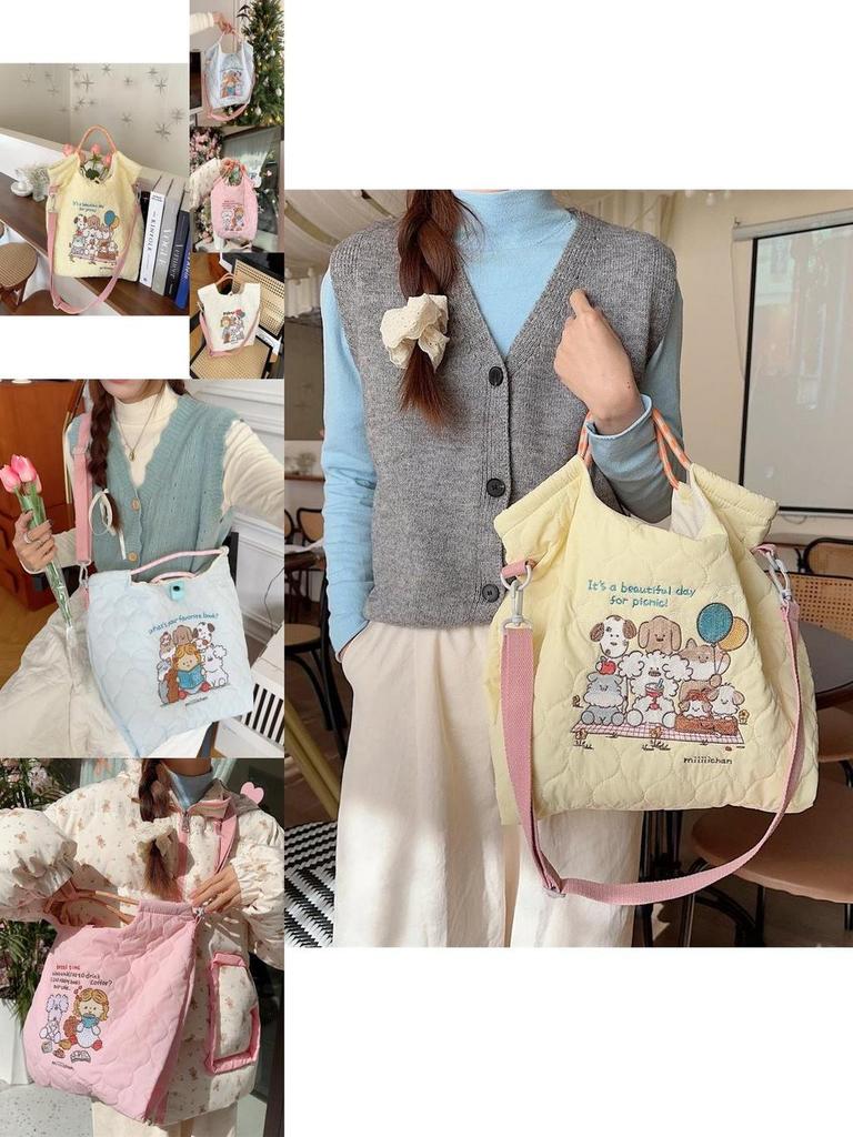 Adorable Soft Cotton Embroidered Tote Bag Stylish And Spacious Handbag For Daily Use