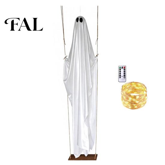 Funny Halloween Yard Art Hanging Swinging Ghost Decoration, LED Light Up Large Spooky Patio Tree Decor with Remote Control for Outside Garden