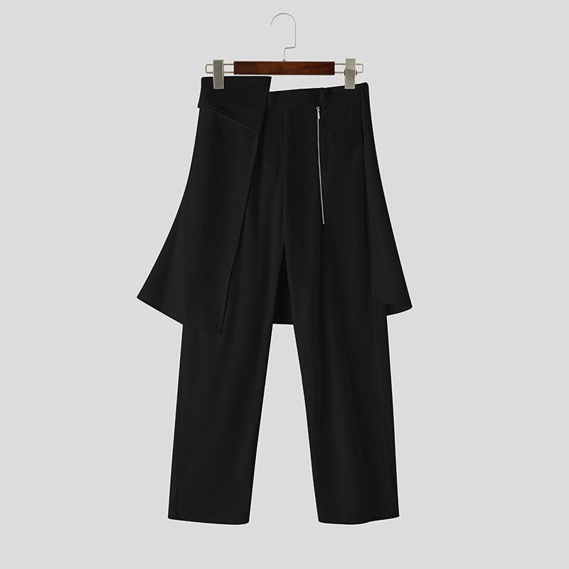 INCERUN Men Zip-up Waist Casual Long Front Layers Texture Harem Pants Trousers S чёрный