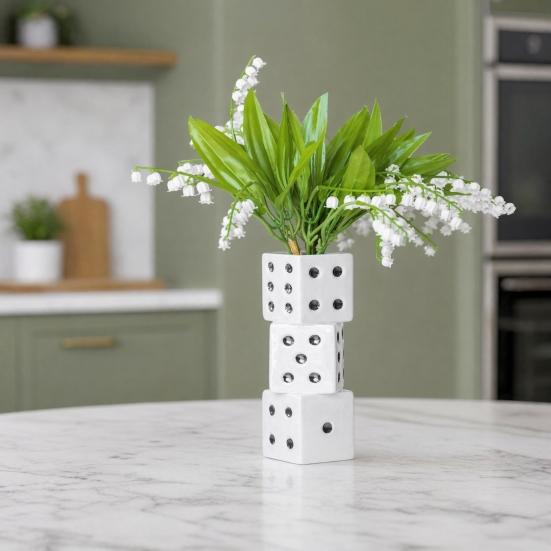 Resin Vase Ornament, Dice Design Decorative Plant Pot for Real or Artificial Flowers Bedroom Living Room Decoration Flower Arrangement