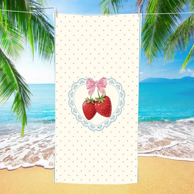 Grünes Vichy-Karo Kirschrosa Schleifen-Print Strandtuch Schnelltrocknend Sandfrei Süßes Handtuch Süßes Frucht-Thema Mädchen Strand Täglich