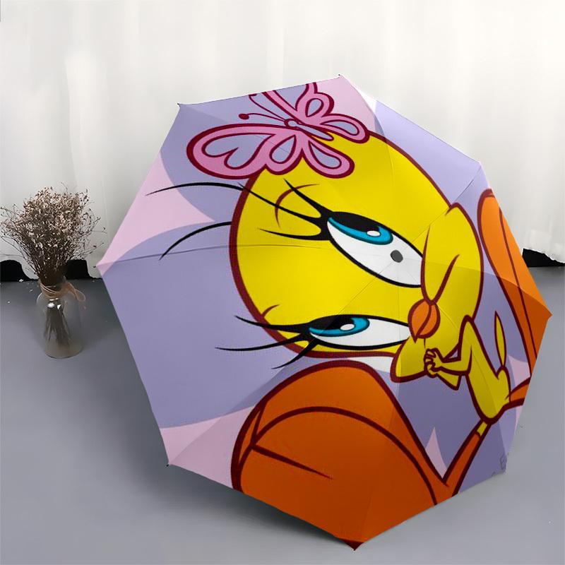 1pc Tweety Bird with Butterfly Umbrella with Plastic Handle,Cartoon Pattern,Suitable for All Seasons Multi-functional Umbrella367