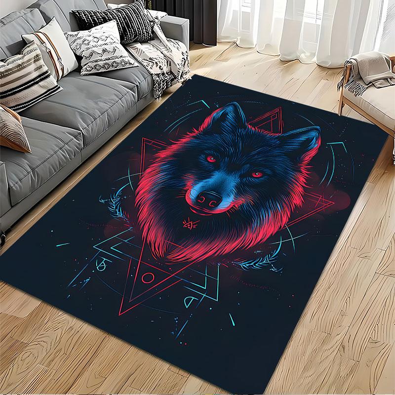 Neon Wolf with Geometric Design Suitable As a Non-slip Mat for the Living Room or Bedroom Sofa