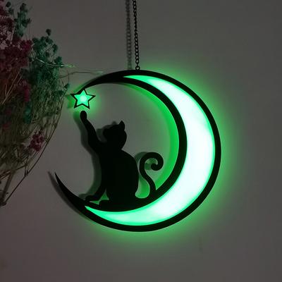 Moon Cat Back Pendant Colourful Acrylic Silhouette Cat Gift Decoration Pendant Luminous Decoration 1Pc