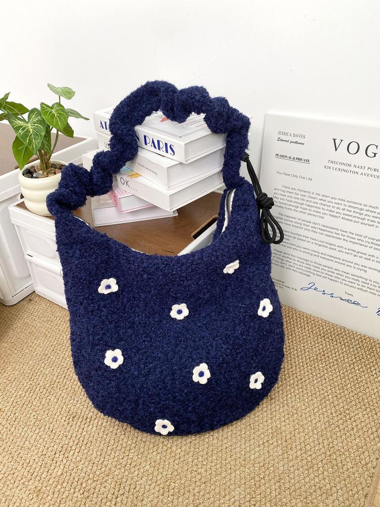 Fashion Three-dimensional Flower Plush Women's Shoulder Bags Drawstring Ladies Crossbody Bag Large Capacity Female Tote Bag