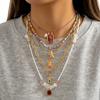 5PCS/Set Fashionable Multi-Layer Starfish Drop Oil Square Fish Pendant Beaded Necklace for Women Colorful Choker Cool And Trendy