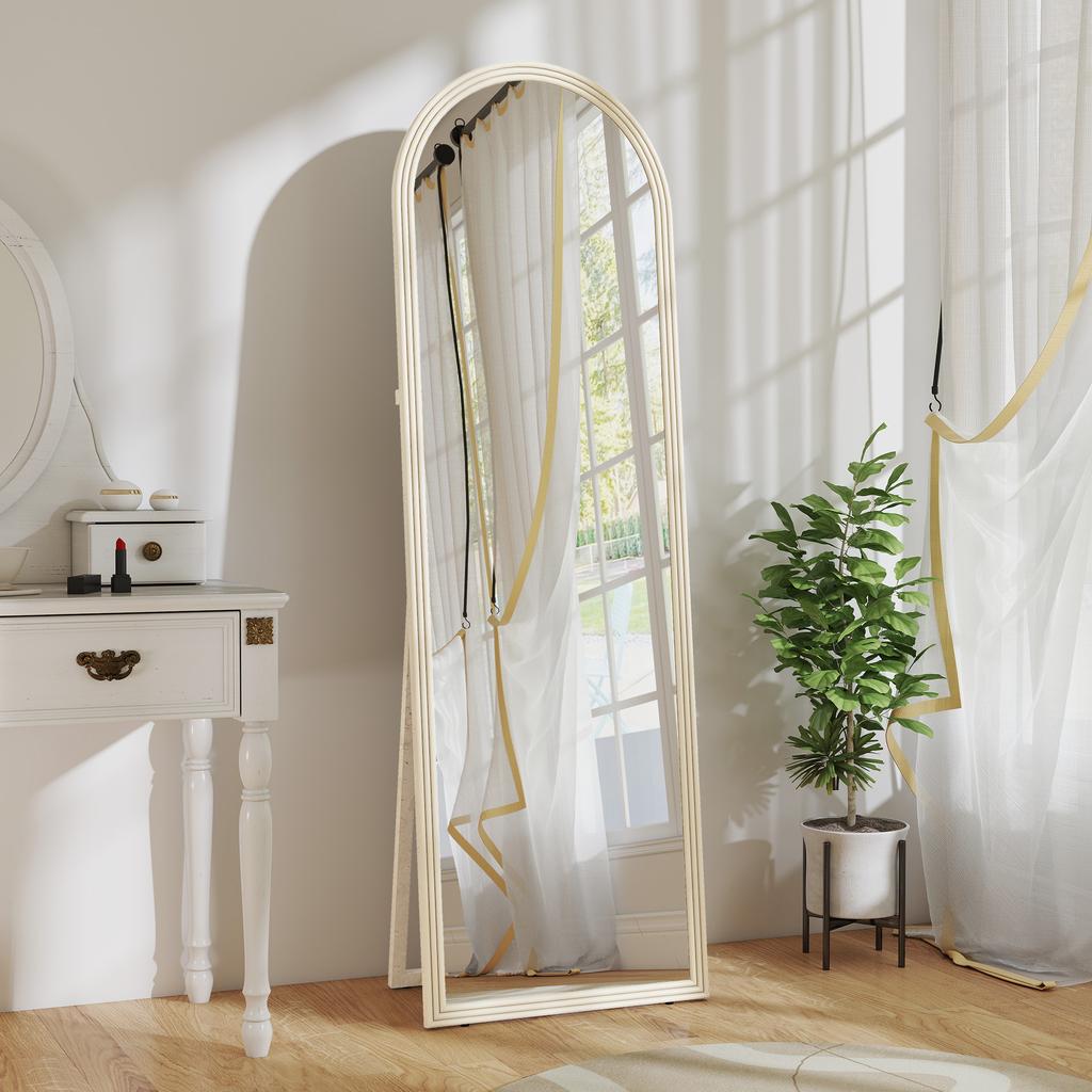 Floor Mirror, Full-Length Arched, Stone-Effect Frame, 50 x 160 cm, White