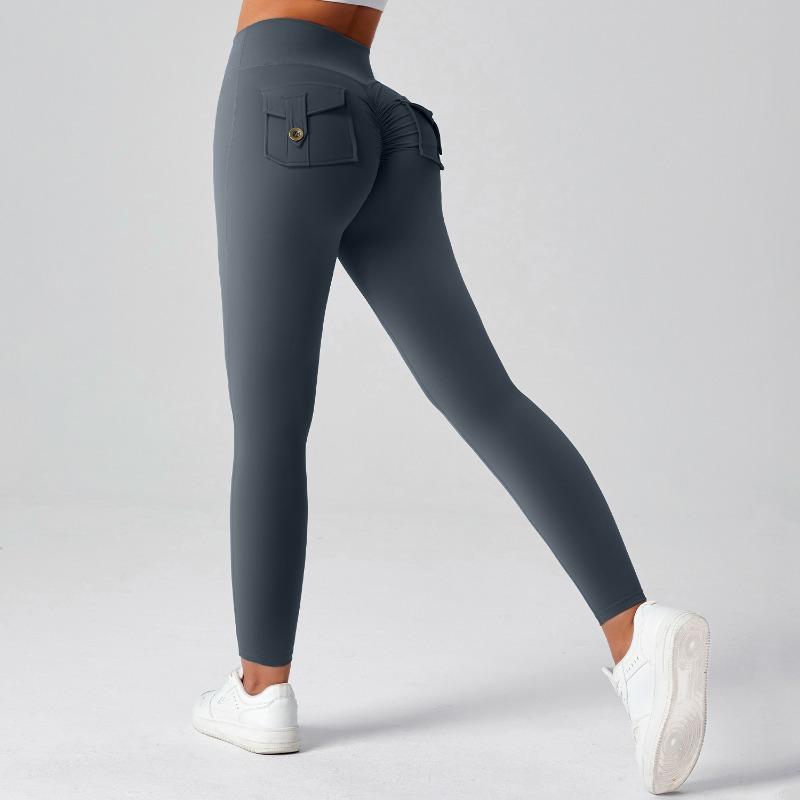 Tooling Hip Lift Yoga Pants High Waist Pocket Sports Fitness Pants Women's Nude High Elastic Running Quick Drying Sports Leggings