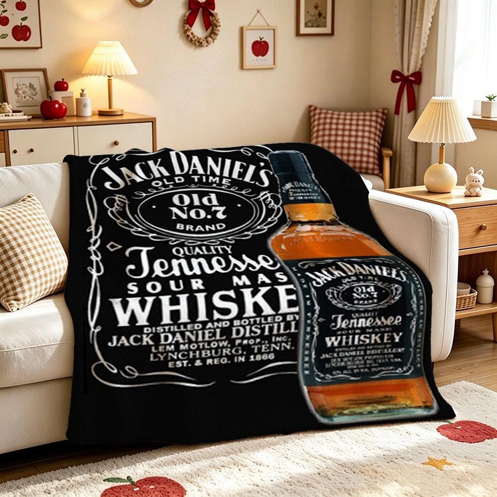 Classic Jack Daniel'S Tennessee Whiskey Flannel Printed Blanket Thick Warm Throw Blanket For Living Room Kids Room Party Decor Holiday Gift