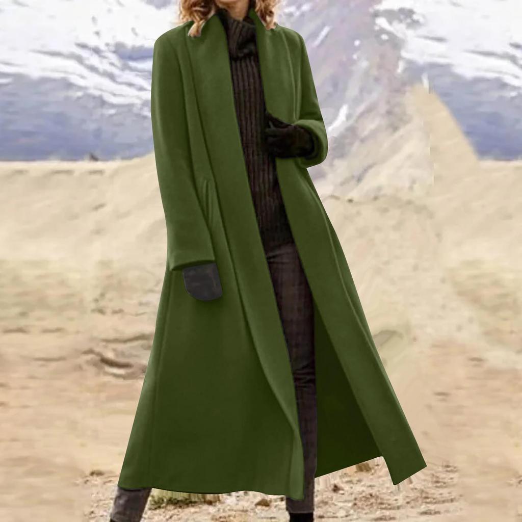 Moda Kadın Günlük Düz Renk Uzun Kollu Uzun Yün Palto