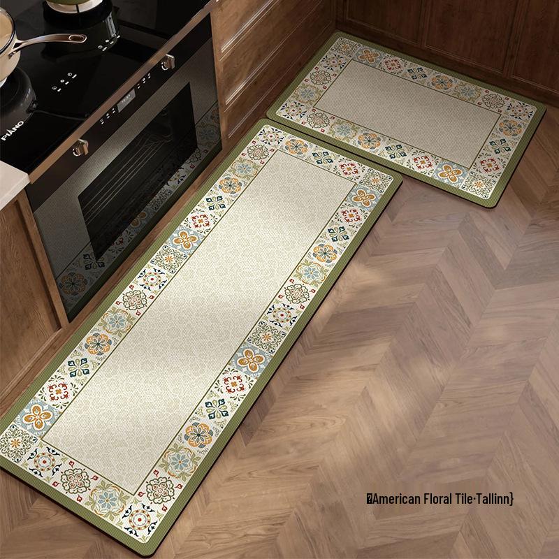 Retro American Diatom Mud Kitchen Floor Mat - Quick Dry, Water Absorbing, Non-Slip, Easy Clean, Long Strip Design.