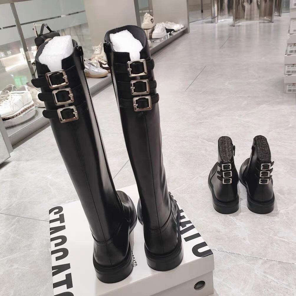 

Three belt buckle leather platform knight boots women s zipper black boots new boots high boots 40 чёрный