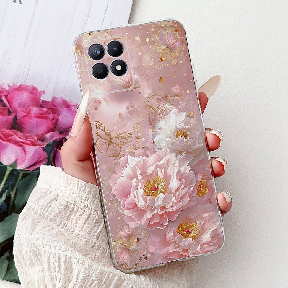 Clear Cover For Realme 8i Case RMX3151 Luxury Butterfly Love Flowers Cool Painted Phone Case For Realme Narzo 50 RMX3286 Cover