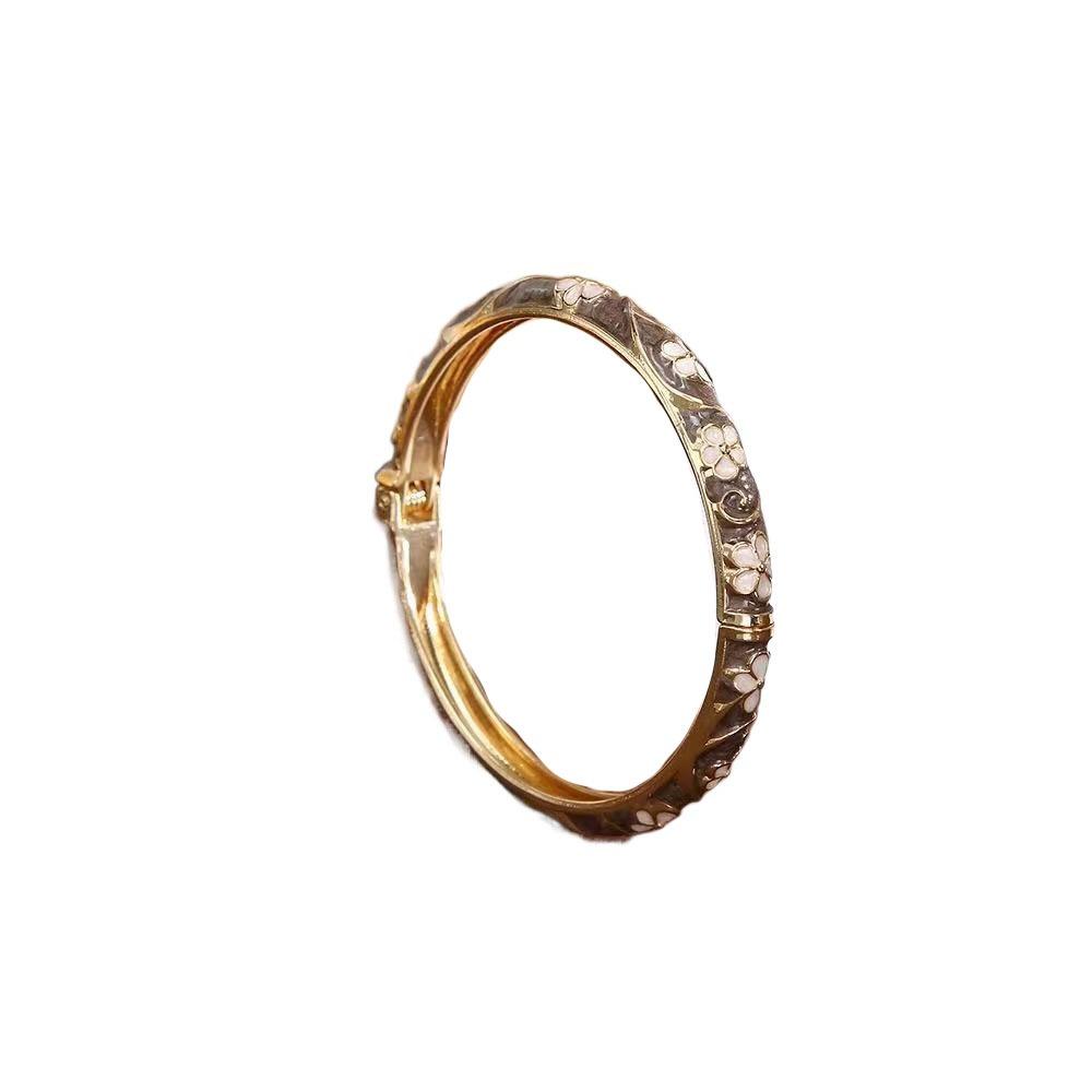 Chinese Vintage Cloisonne Bangle Traditional Women's Hand Bracelet Hollow Out Flower Bangle Girls