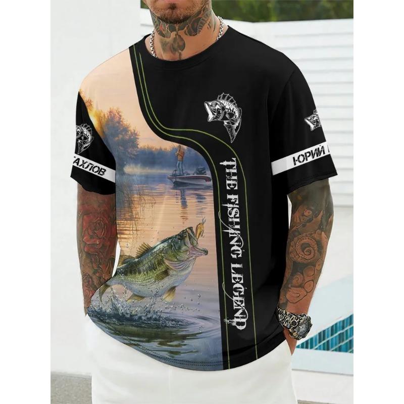 Summer Men's Fishing T-Shirts Short Sleeve Leisure 3d Fish Print Street T-Shirts Fashion Man Tees Loose Casual O-Neck Shirt