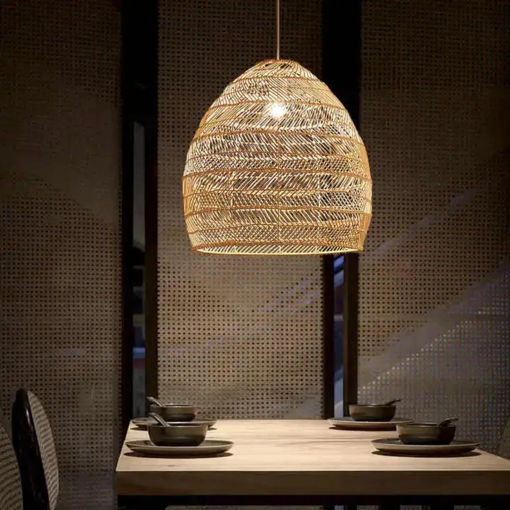 Natural Wicker Design Pendant Light Apply for Living Room Kitchen Indoor Decorative Lighting Wooden Chandelier Pendant Lights