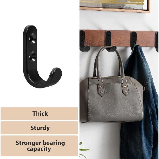 24PCS Zinc Coat Hooks, Metal Single Prong Wall Hooks with 48 Screws, No Rust Black Wall Hooks for Hanging Towel, Coat, Scarf, Bag, Hat, Cup, Key