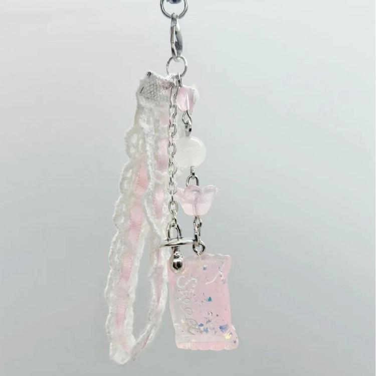 Lovely Phone Charm Colorful Beaded Keychain Acrylic Alloy Keyring Bag Accessory